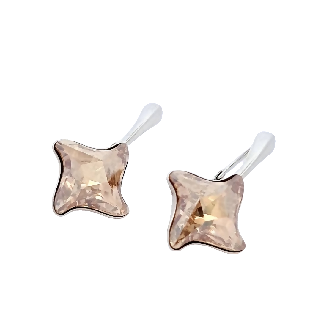 Silver Twister Crystal Earrings in Sterling Silver with Golden Shade Stone