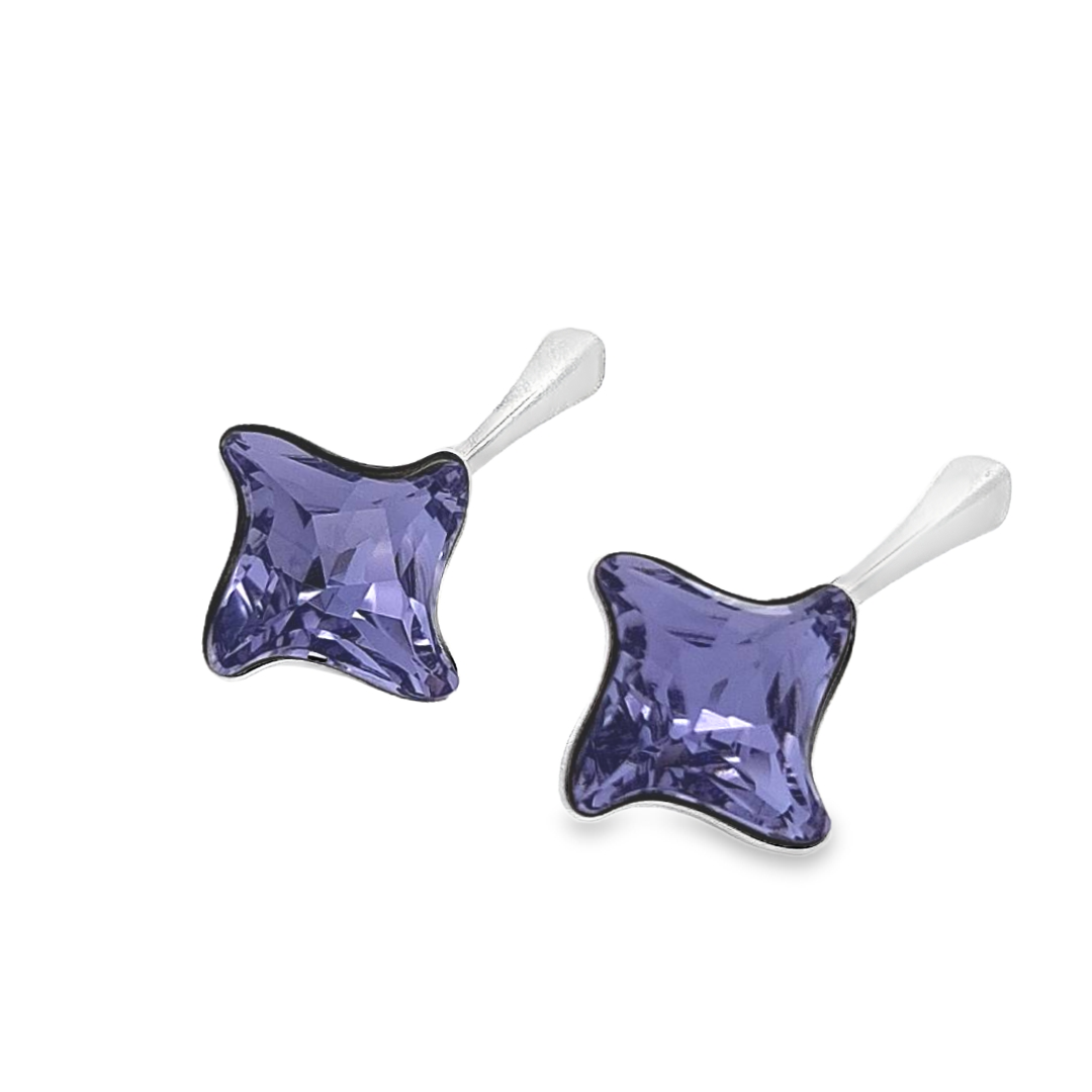 Silver Twister Crystal Earrings in Sterling Silver with Tanzanite Stone