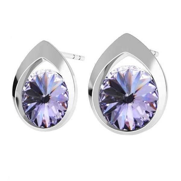 Teardrop Rivoli Stud Earrings in Sterling Silver with Violet Crystal