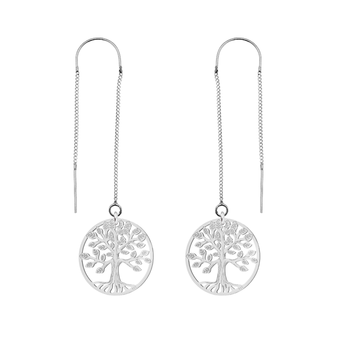 Tree of Life Sterling Silver Threader Earrings for Women, Celtic Earrings by Magpie Gems in Ireland.