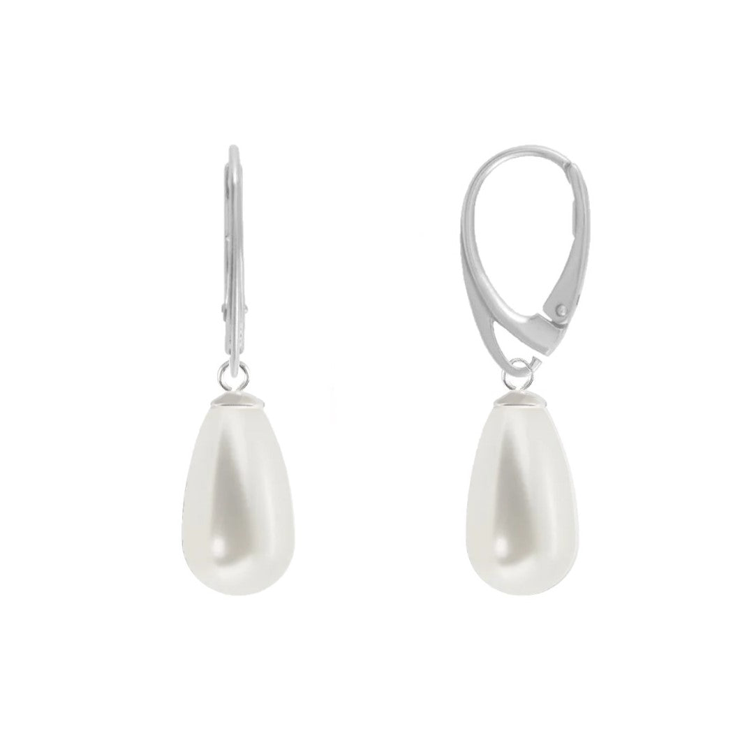 White Teardrop Pearl Earrings in Sterling Silver for Women in Ireland