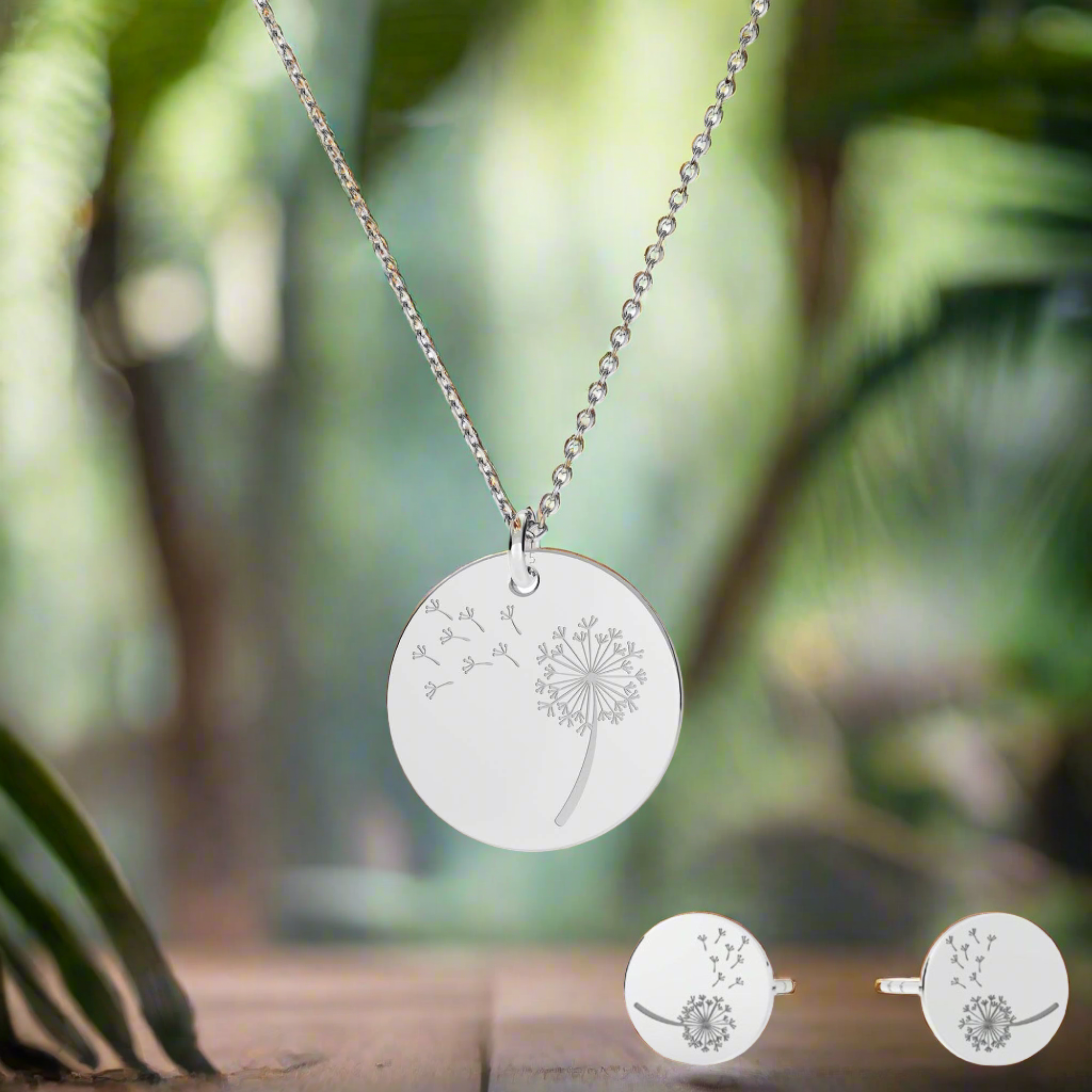 Wishful Dandelion Silver Jewellery Set with Engraved Dandelions