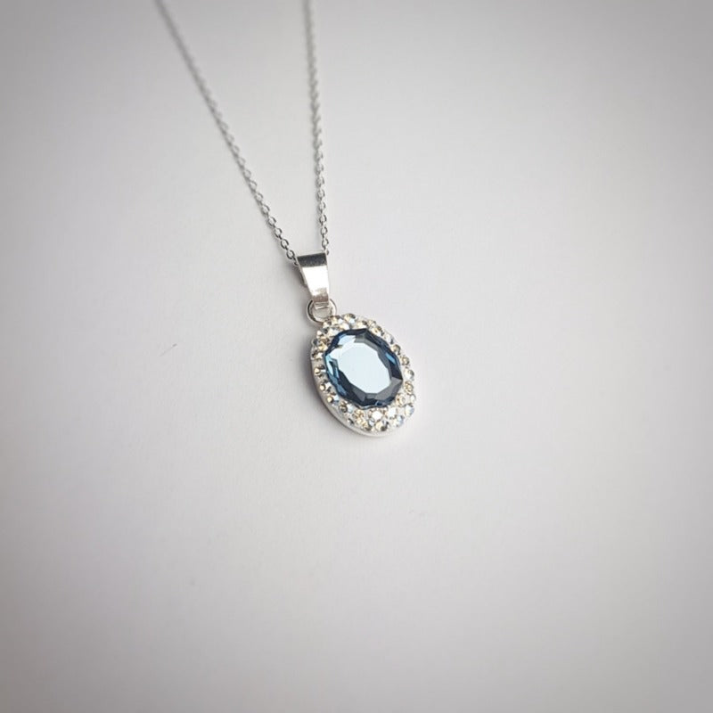 Oval Pave Style Silver Necklace - Personalised Sterling Silver Jewellery Ireland. Birthstone necklace. Shop Local Ireland - Ireland