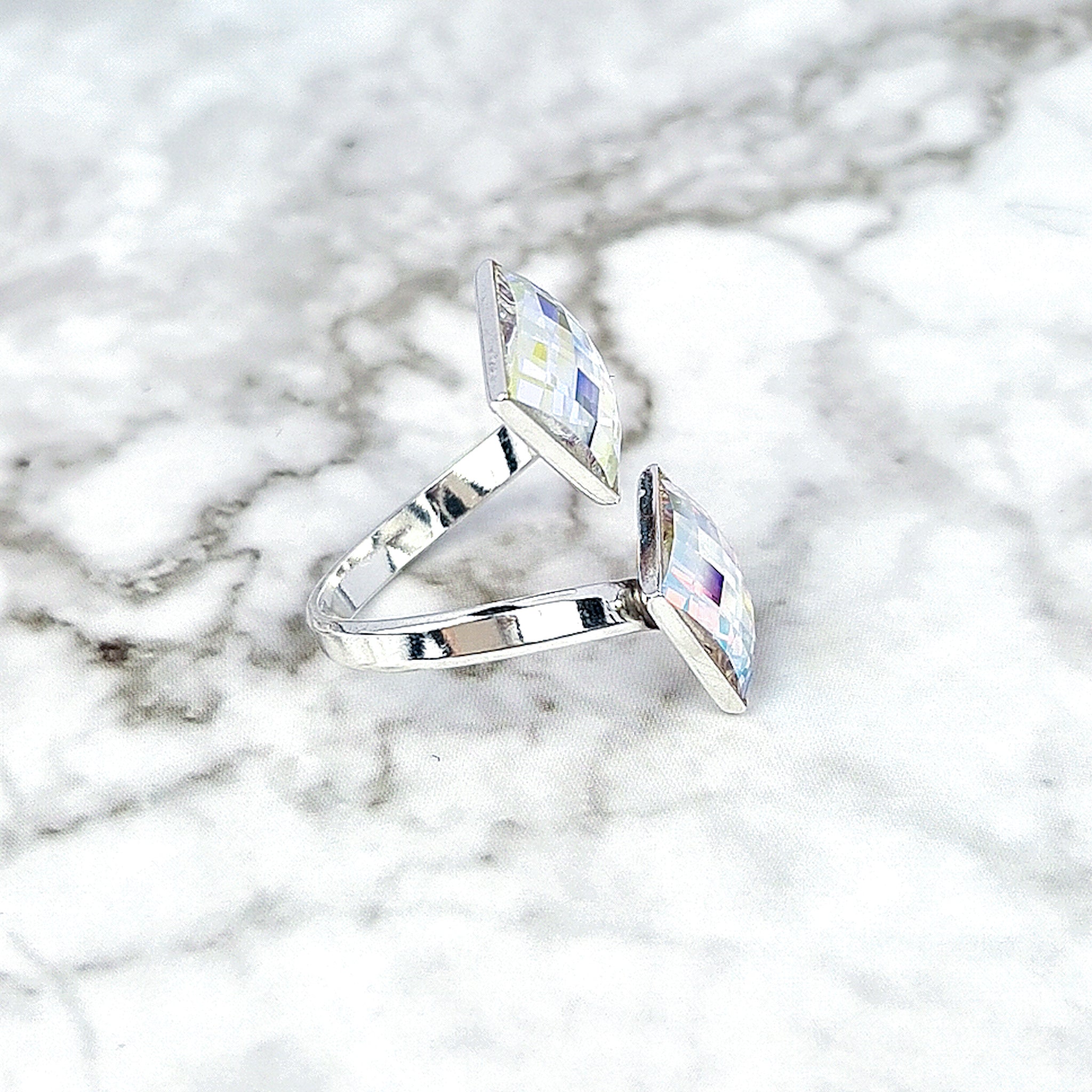 Glittering Chessboard Silver Wrap Ring