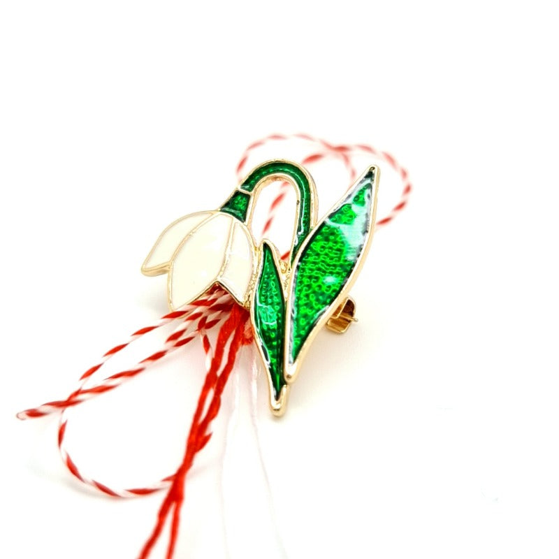 Single snowdrop flower brooch Martisor by Magpie Gems Ireland, a brooch with 1 snowdrop flower