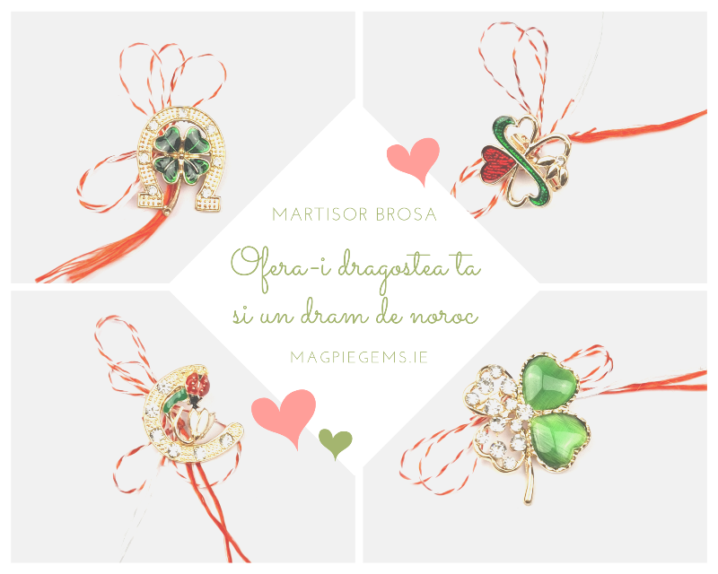 Martisor LUCKY CLOVER - Brooch / Brosa - Personalised Sterling Silver Jewellery Ireland. Birthstone necklace. Shop Local Ireland - Ireland