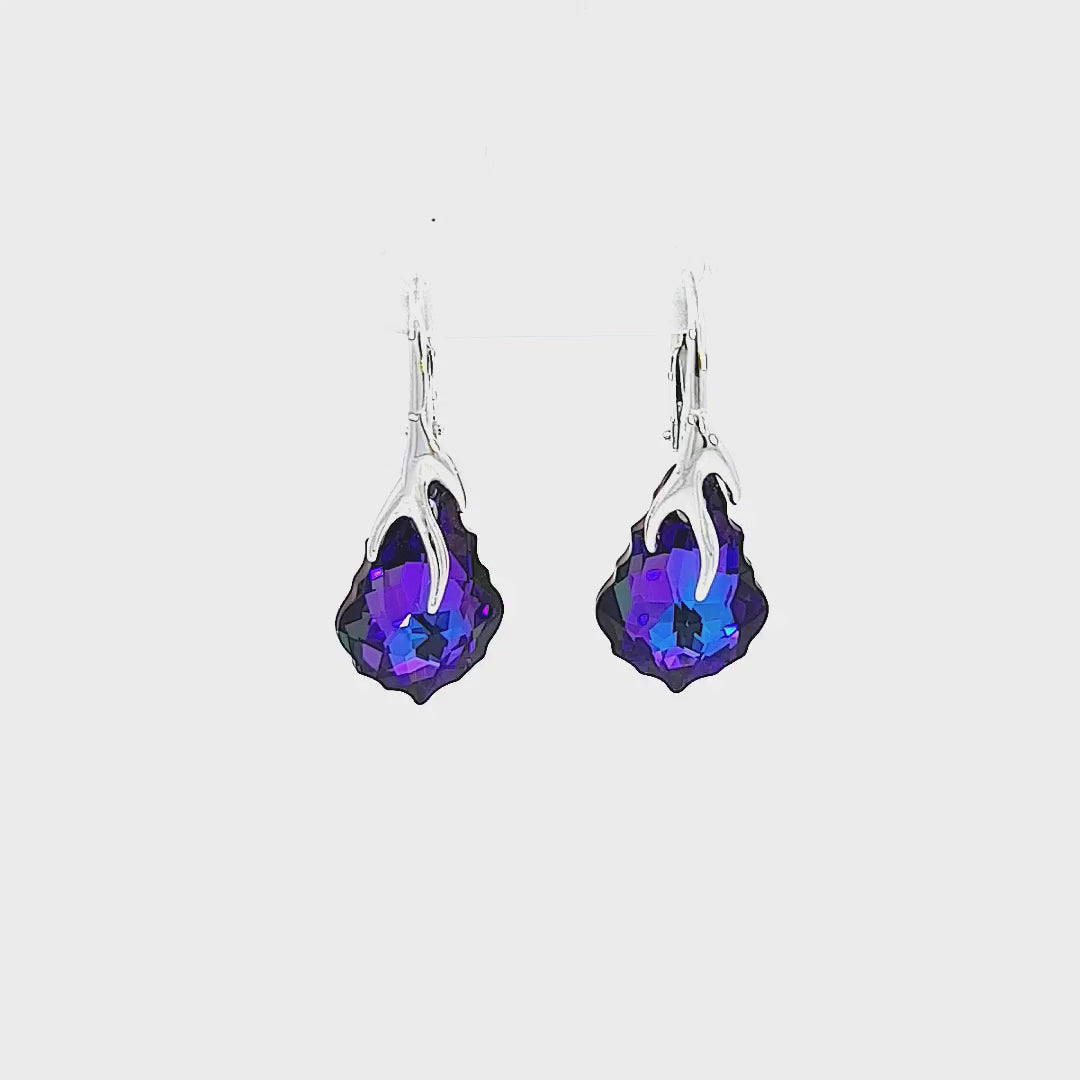 Magpie Gems' Baroque Silver Drop Earrings in Sterling Silver with Heliotrope Purple Baroque Crystals Video