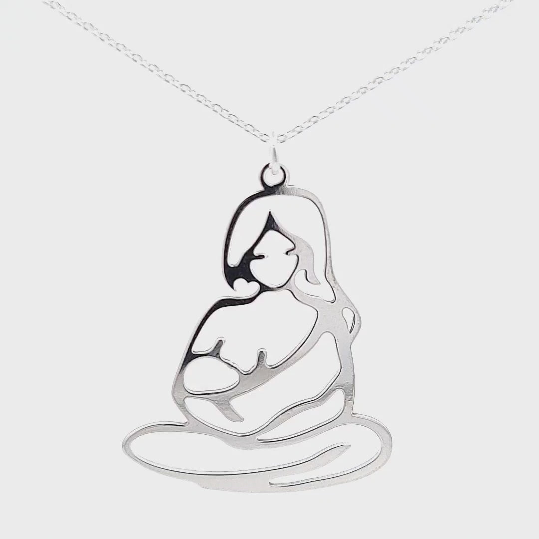 Video showcasing the Silver Charming Motherhood Necklace with Mother Nursing Child Pendant