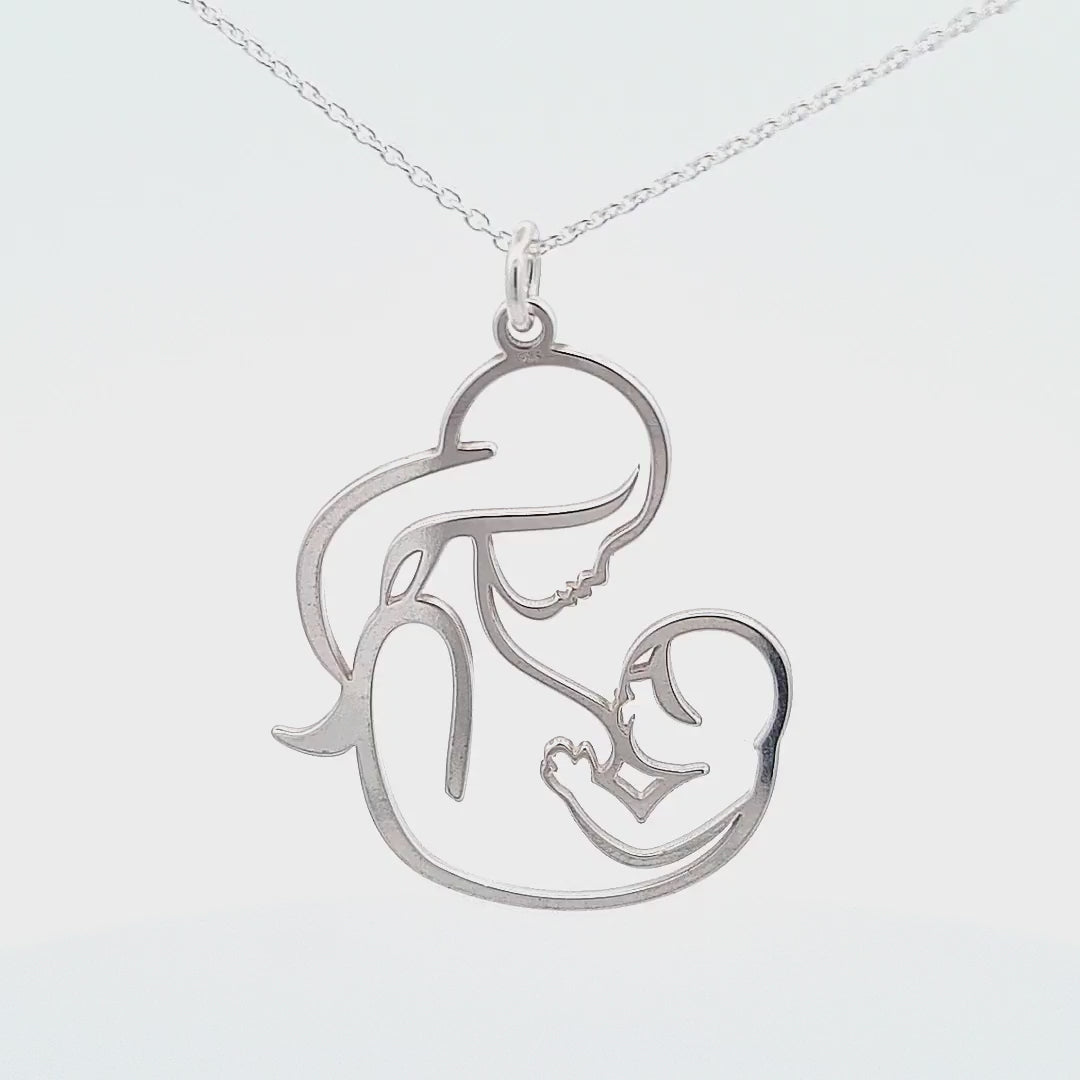 Video showcasing an Irish Hand-Finished Mother Breastfeeding Baby Sterling Silver Pendant Necklace