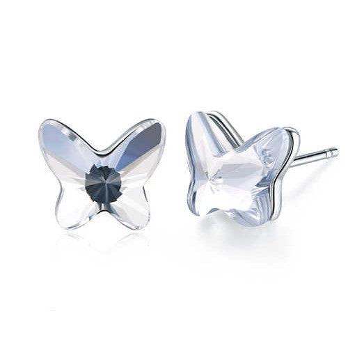 Little Miss Butterfly Women's Stud Earrings in Sterling Silver with Crystal Clear Austrian Crystals