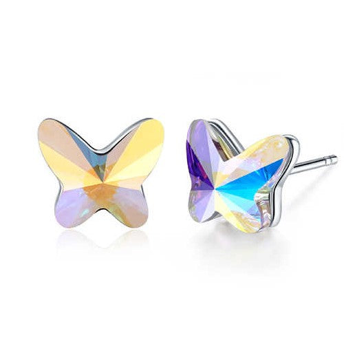 Little Miss Butterfly Women's Stud Earrings in Sterling Silver with Crystal AB Austrian Crystals