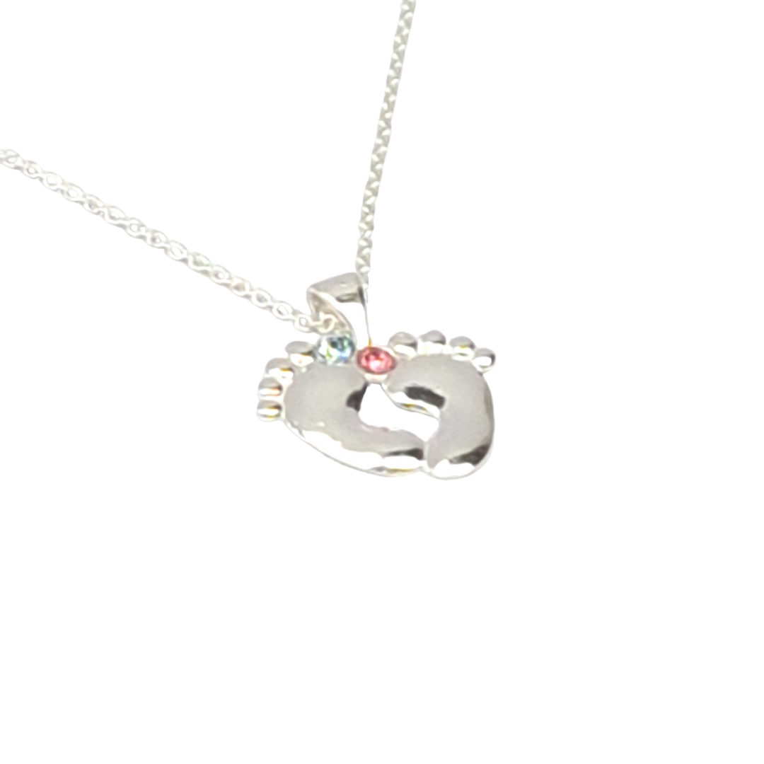 Darling Little Baby Feet Silver Necklace with Crystals, made in Ireland