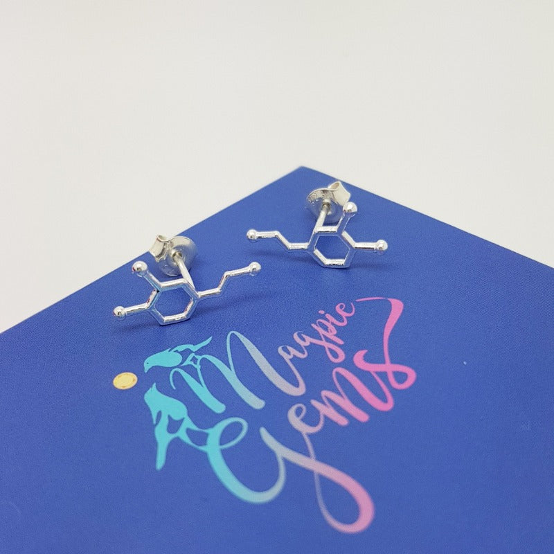 Irish Hand-Finished Sterling Silver Dopamine Molecule Stud Earrings