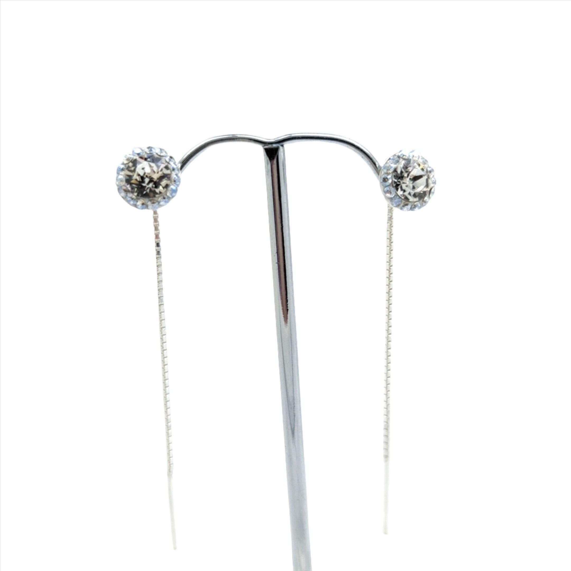 Dazzling Daisy Threader Earrings in Sterling Silver with Clear Crystals and Moonlight Halo