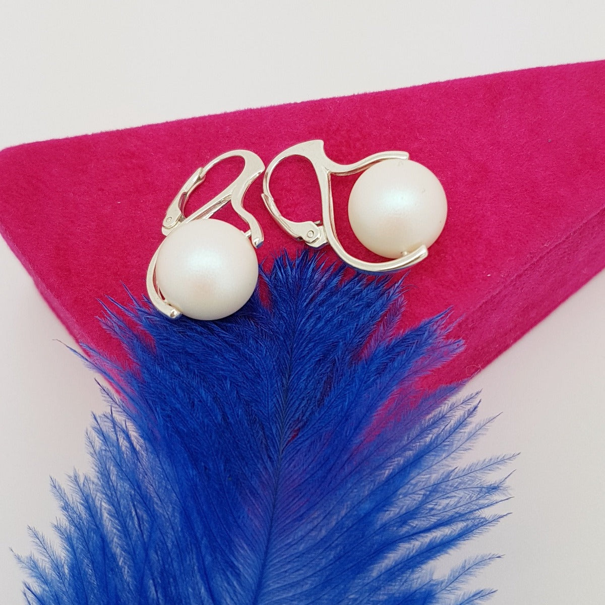 Classic Pearl Drop Earrings in Sterling Silver with Frosted White Pearl