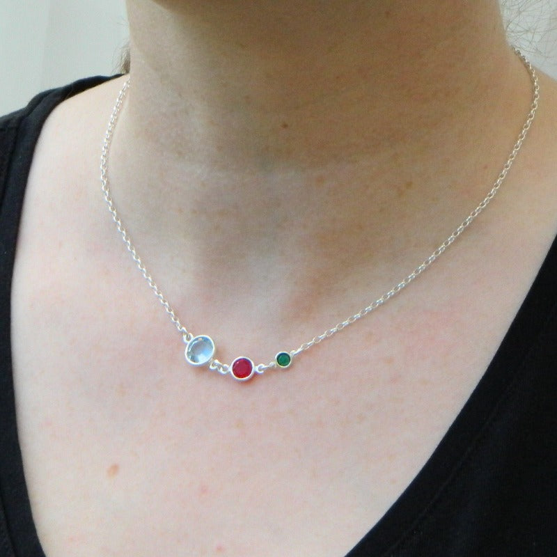 Personalised three birthstone silver necklace for ladies and women ireland