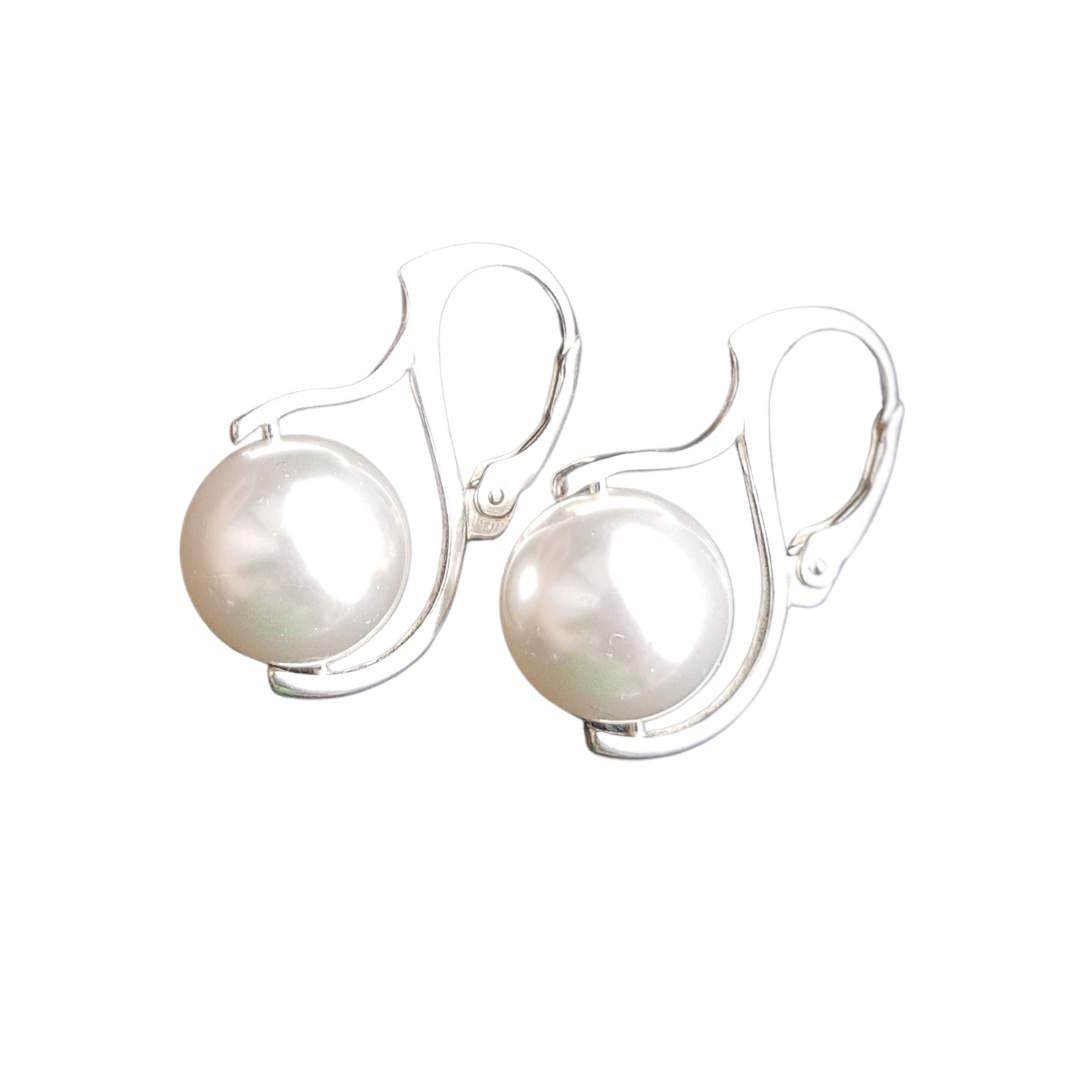 Classic Pearl Drop Earrings in Sterling Silver with White Pearl