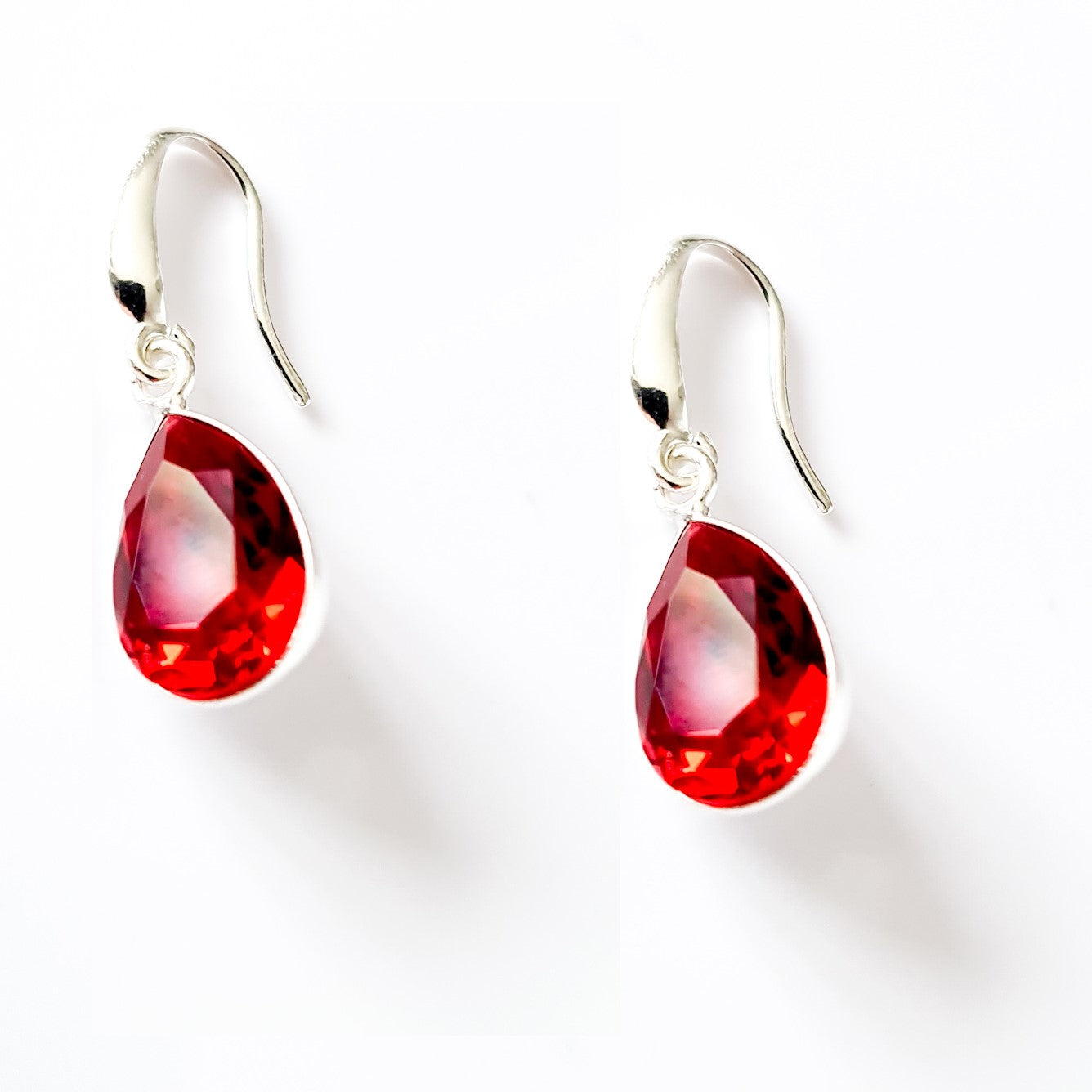 Floating Pear-Cut Dangle Earrings in Sterling Silver with Scarlet Red Austrian Crystals