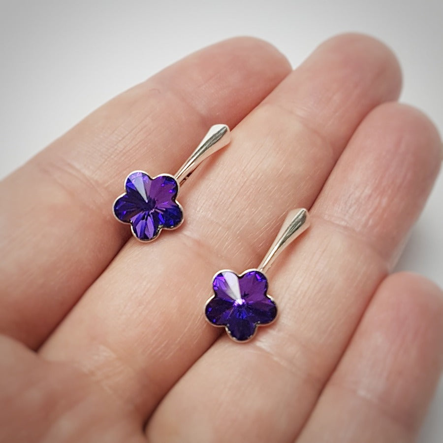 Heliotrope earrings in sterling silver, silver leverback earrings for women from Ireland 4744 Austrian crystals