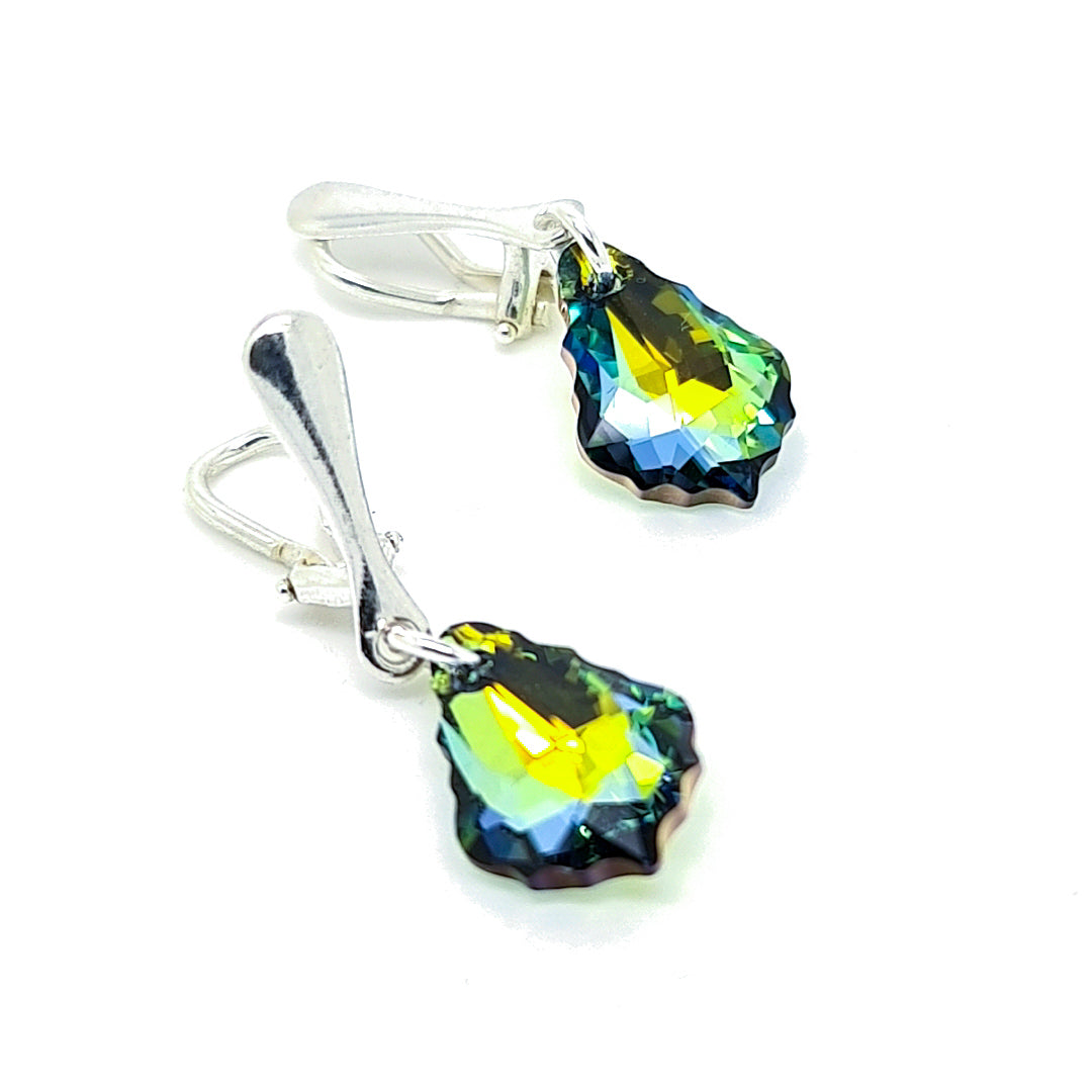 Sahara Green Baroque Crystal Clip-On Earrings in Sterling Silver