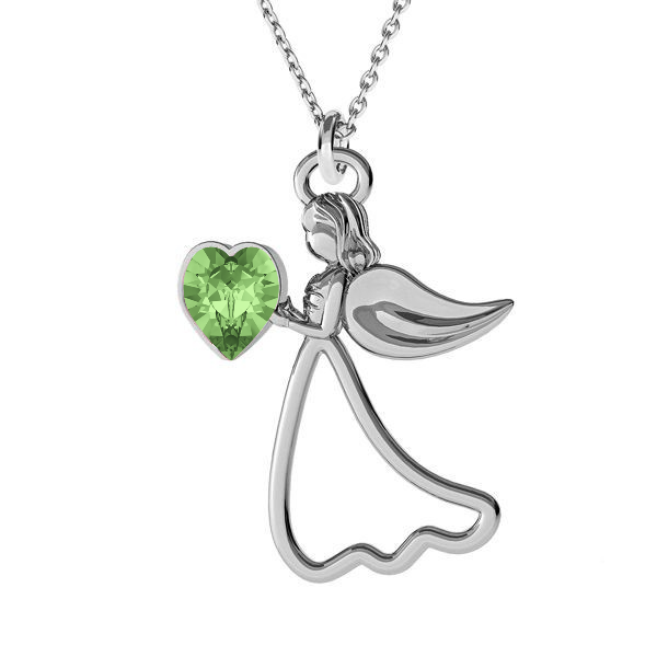 Protect My Heart Sterling Silver Angel Necklace with Personalised Peridot Birthstone for August Birthdays