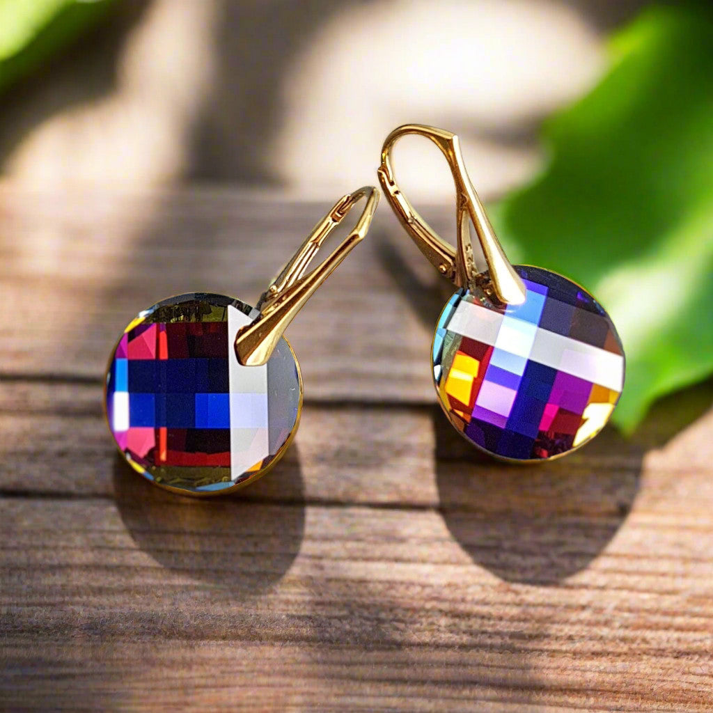 Austrian Crystal Twist Drop Earrings in Sterling Silver with Volcano Multicoloured Crystal