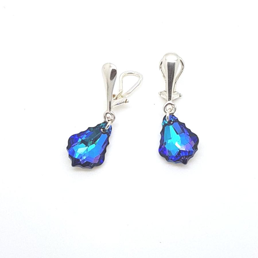 Heliotrope Blue Baroque Crystal Clip-On Earrings for Non-Pierced Ears