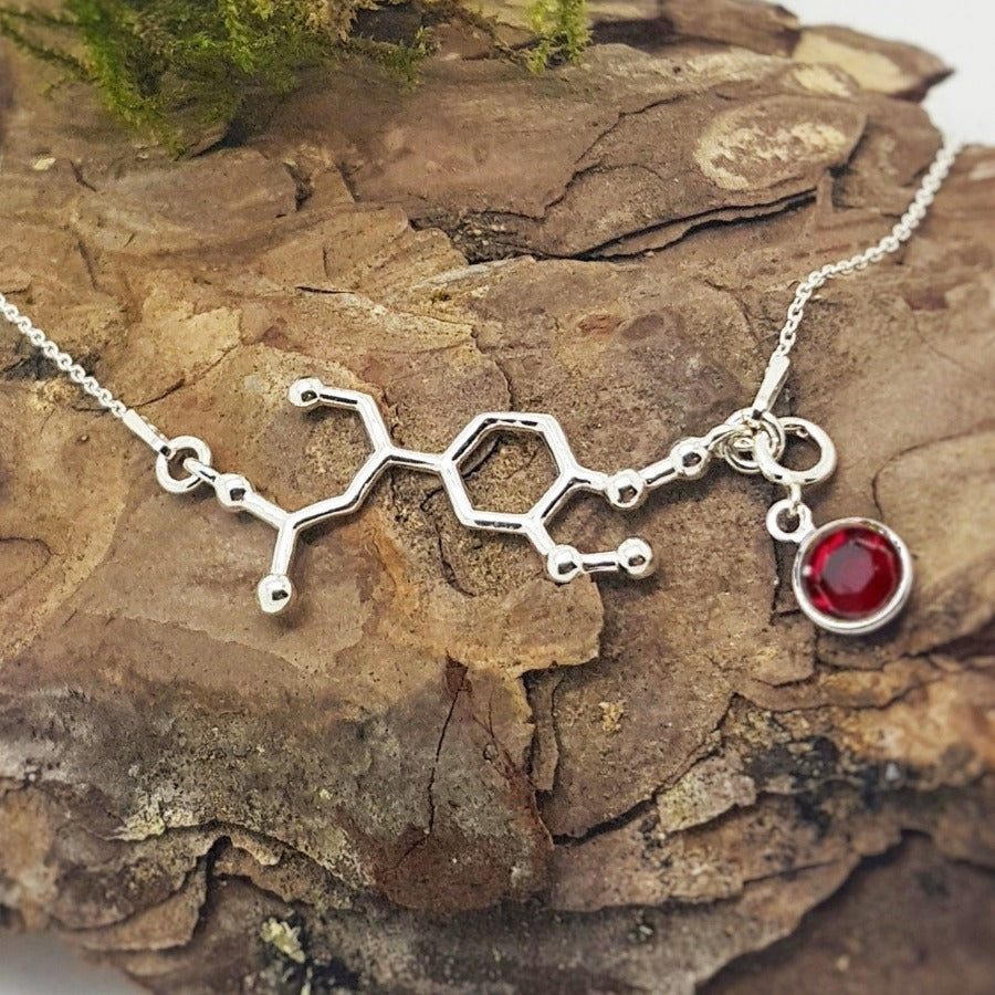 Be Daring Necklace with Adrenaline Molecule Pendant in Sterling Silver with July Crystal Birthstone