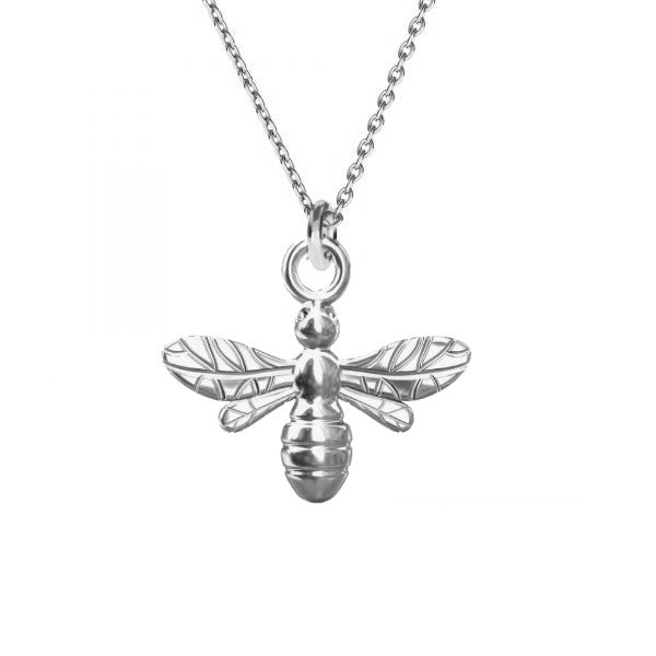 Queen Bee Sterling Silver Bee Pendant Necklace with Open Wings