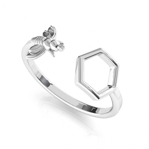 Bee and Honeycomb Wrap Around Ring in Nickel-Free Sterling Silver by Magpie Gems.