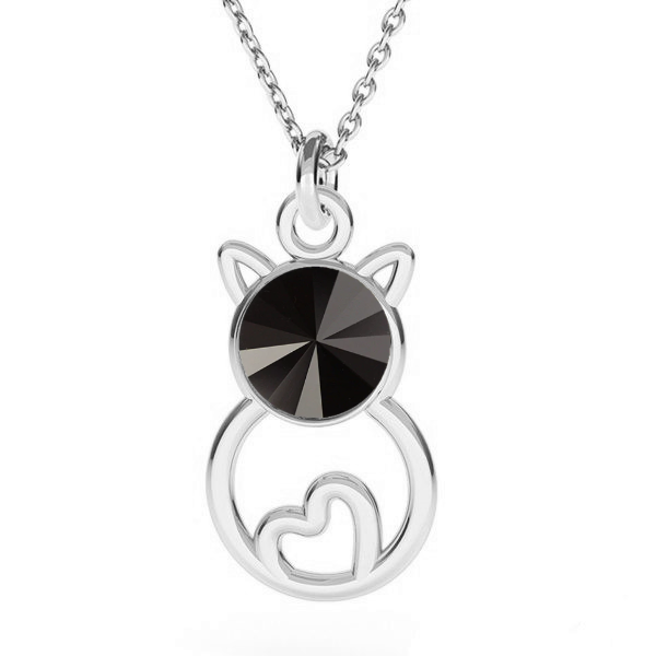 "Feline Elegance" Sterling Silver Cat Silhouette Pendant in Jet Black