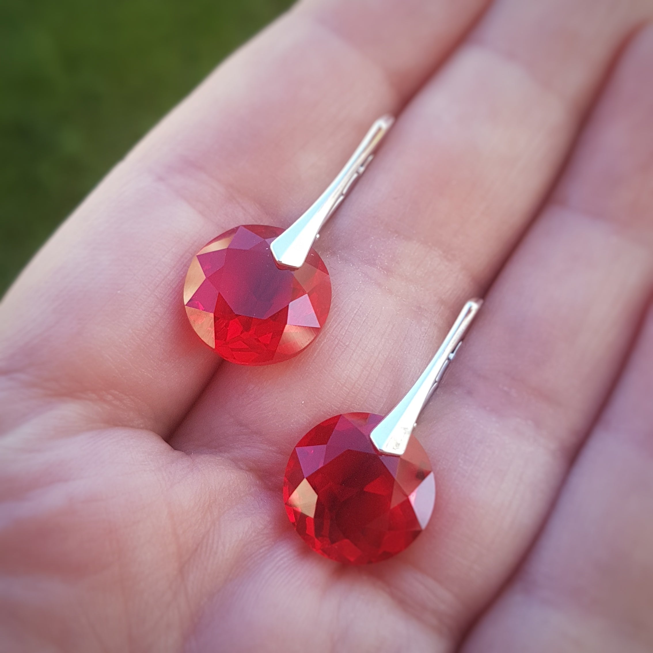 Classic Cut Light Siam Red Crystal Earrings with Leverback Closure