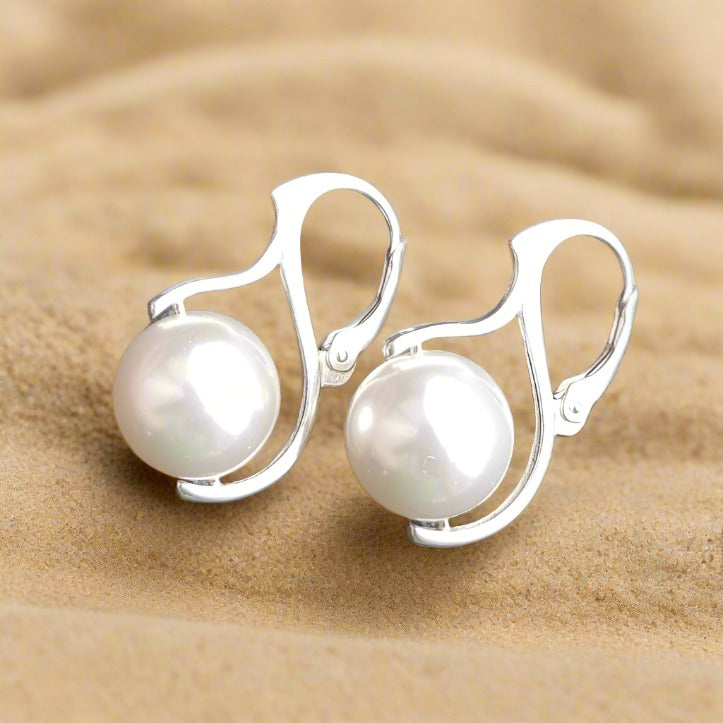 Classic Pearl Drop Earrings in Sterling Silver with White Pearl