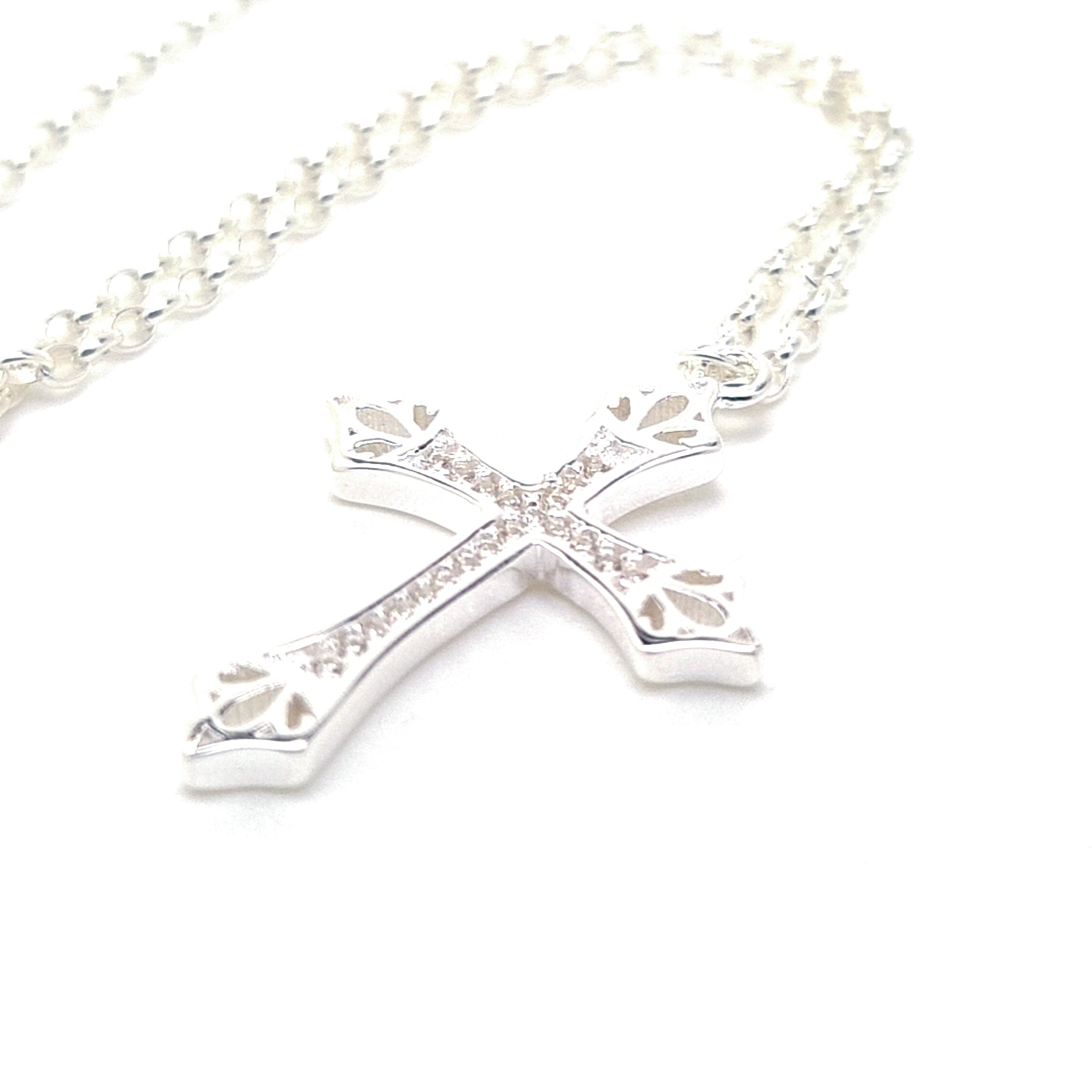 Close-up of Cross Pendant with Crystals a Confirmation Cross with Crystals in Sterling Silver from Ireland 