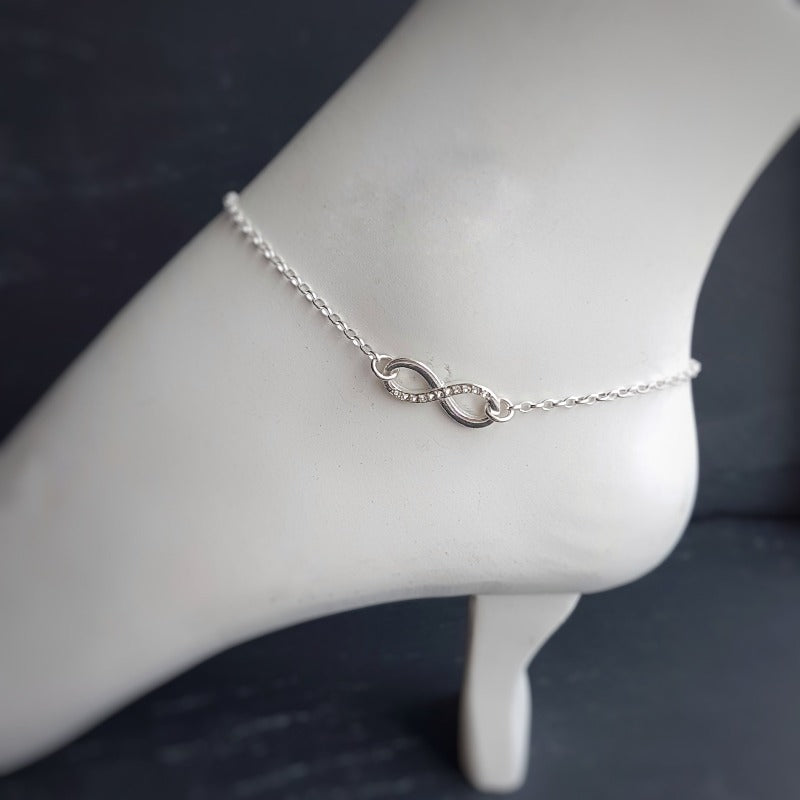 Infinity Crystal Anklet Bracelet - Handcrafted 925 Sterling Silver by Magpie Gems in Ireland.