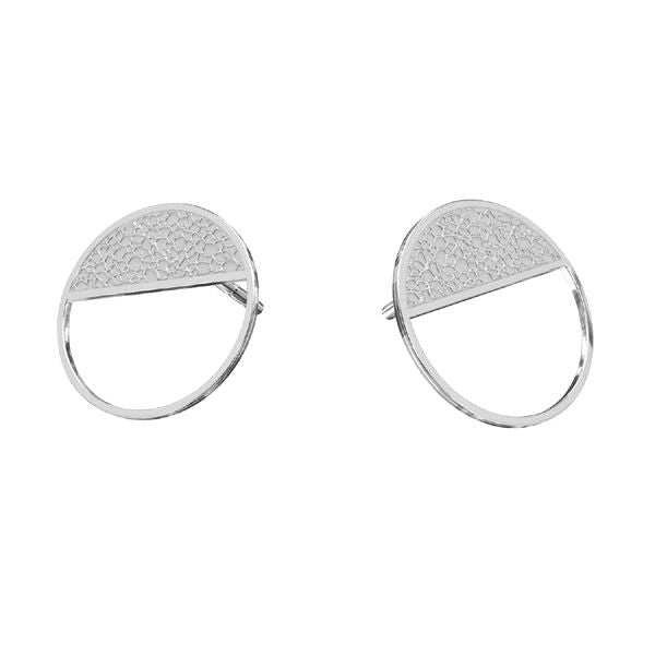 Contemporary Round Textured Silver Stud Earrings