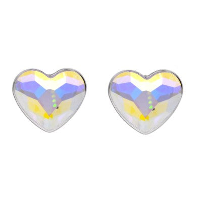 Little Miss Love Heart Crystal Silver Stud Earrings in Crystal AB for Girls, Teens, and Adults