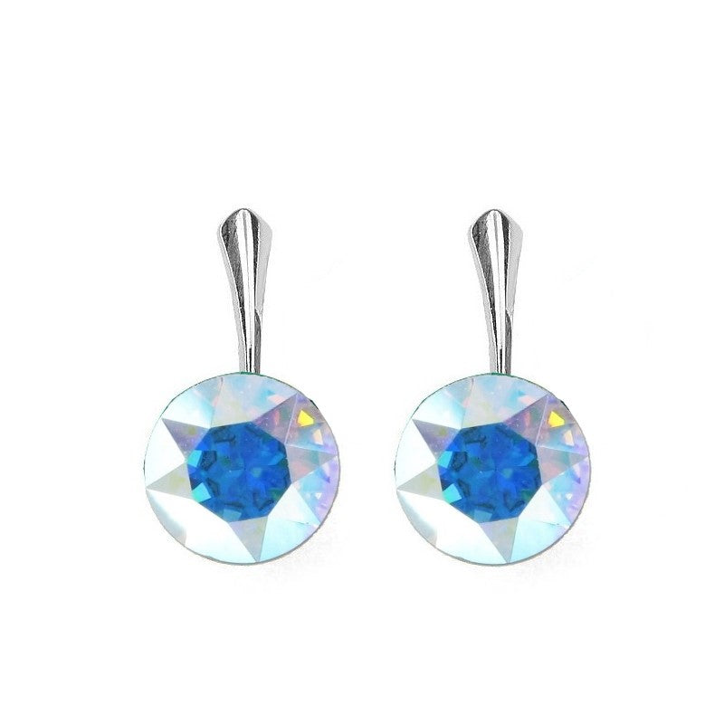 Simulated Diamond Round Crystal Drop Earrings in Silver