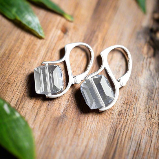 Crystal Clear Cube Drop Earrings in Sterling Silver