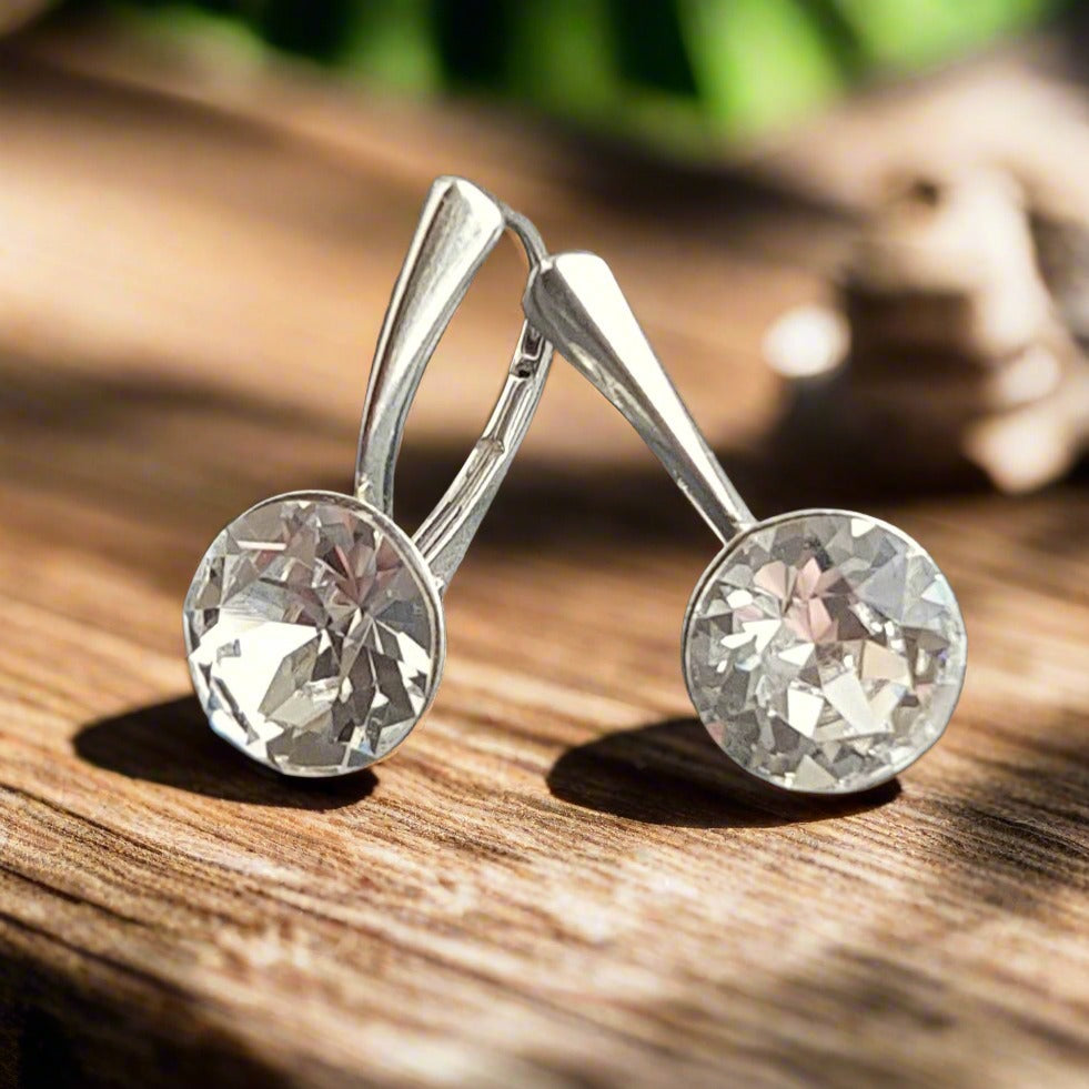 Crystal Clear Round Chaton Crystal Drop Earrings in Sterling Silver