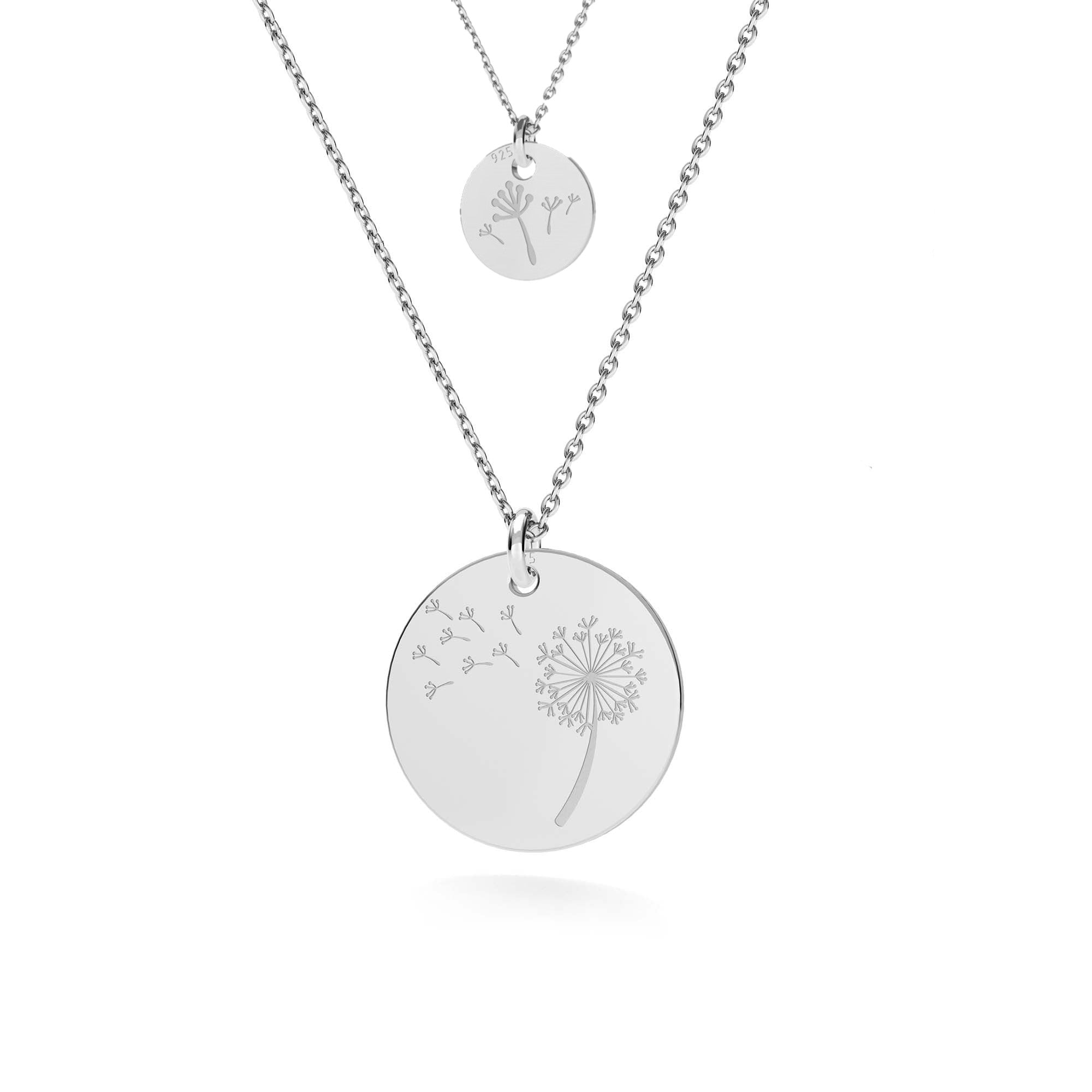 Dandelion pendant layered necklace set with 2 necklaces, one for mother, and one fore daughter