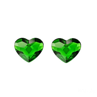 Little Miss Love Heart Crystal Silver Stud Earrings in Dark Moss Green for Girls, Teens, and Adults