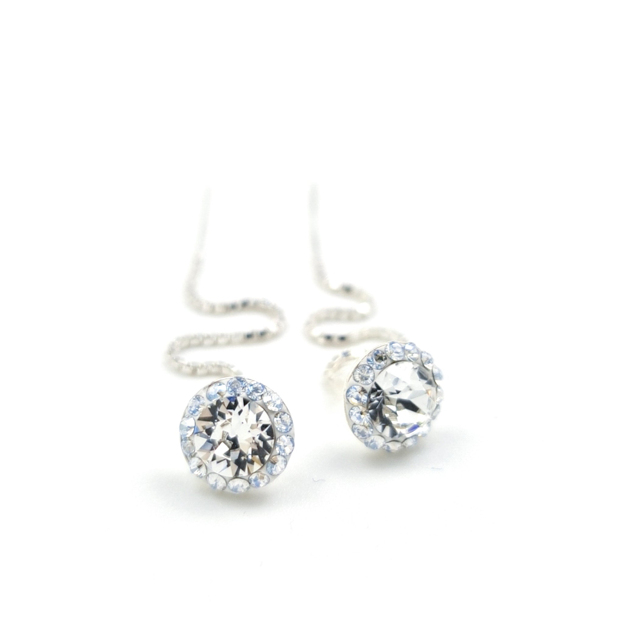 Dazzling Daisy Threader Earrings in Sterling Silver with Crystal Clear and Moonlight Halo