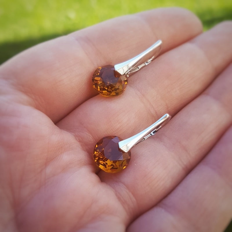 Shop in Ireland for the  Dreaming Pretties Silver Dangle and Drop Earrings in Sterling Silver with Amber Crystals for Girls