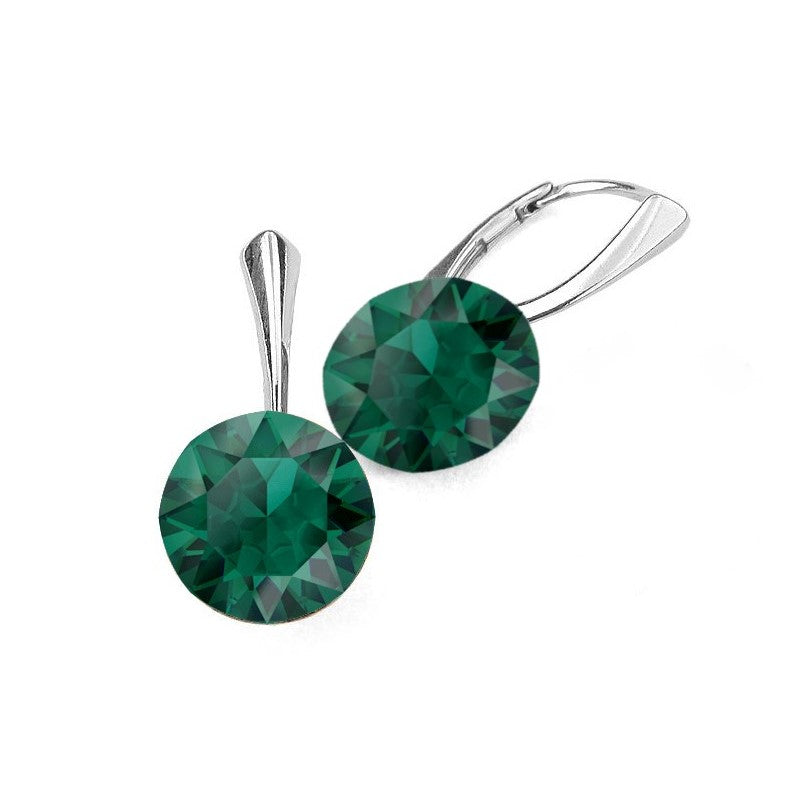 Simulated Diamond Round Crystal Drop Earrings in Silver