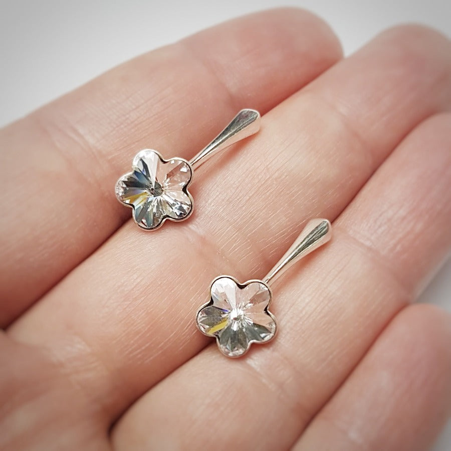 Little Miss Collection Flower Crystal Drop Earrings in Crystal Clear for April Birthdays as Diamond Birthstone