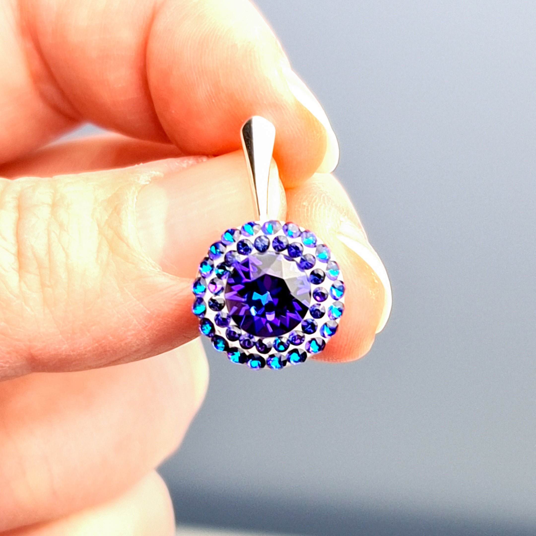 Handmade Sterling Silver Dazzling Daisy Heliotrope Pave Drop Earrings