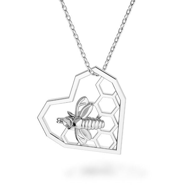 Introducing our beautiful Honeycomb Bee Heart Silver Necklace, the perfect accessory for girls and women who appreciate the beauty of nature