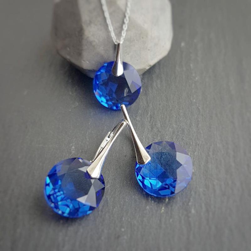 September BIRTHSTONE VIRGO Sapphire crystal earrings and necklace set, [product type], - Personalised Silver Jewellery Ireland by Magpie Gems