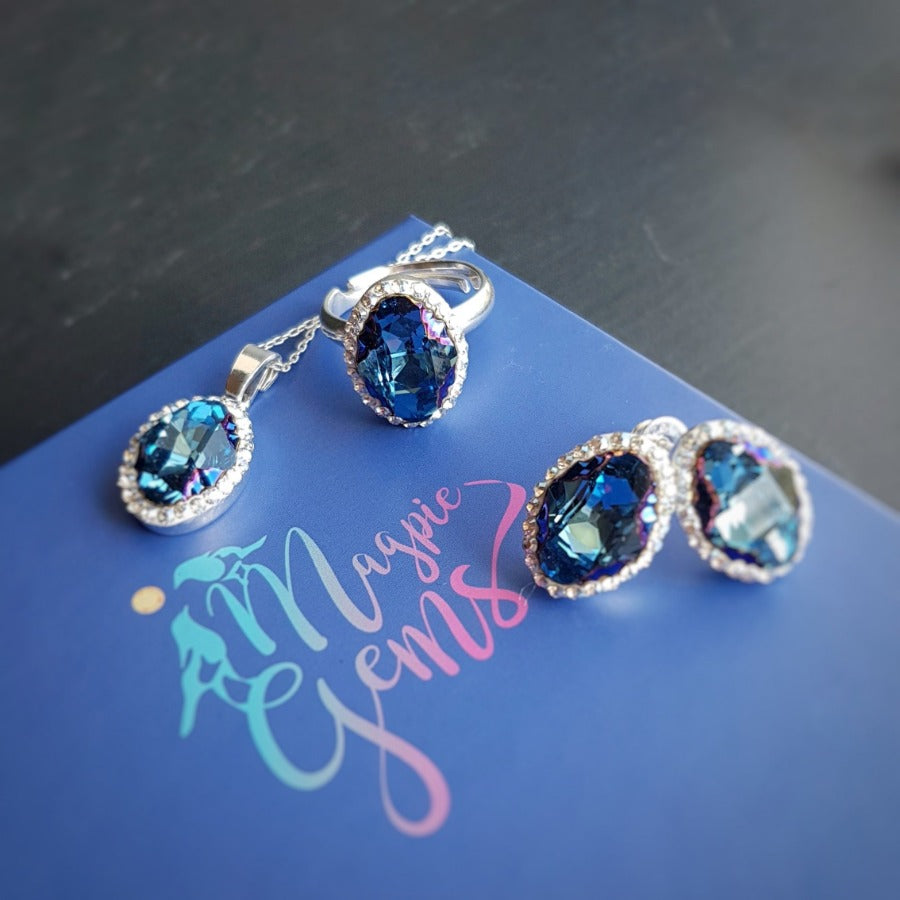 Blue Pave Style Oval Jewellery Set, [product type], - Personalised Silver Jewellery Ireland by Magpie Gems